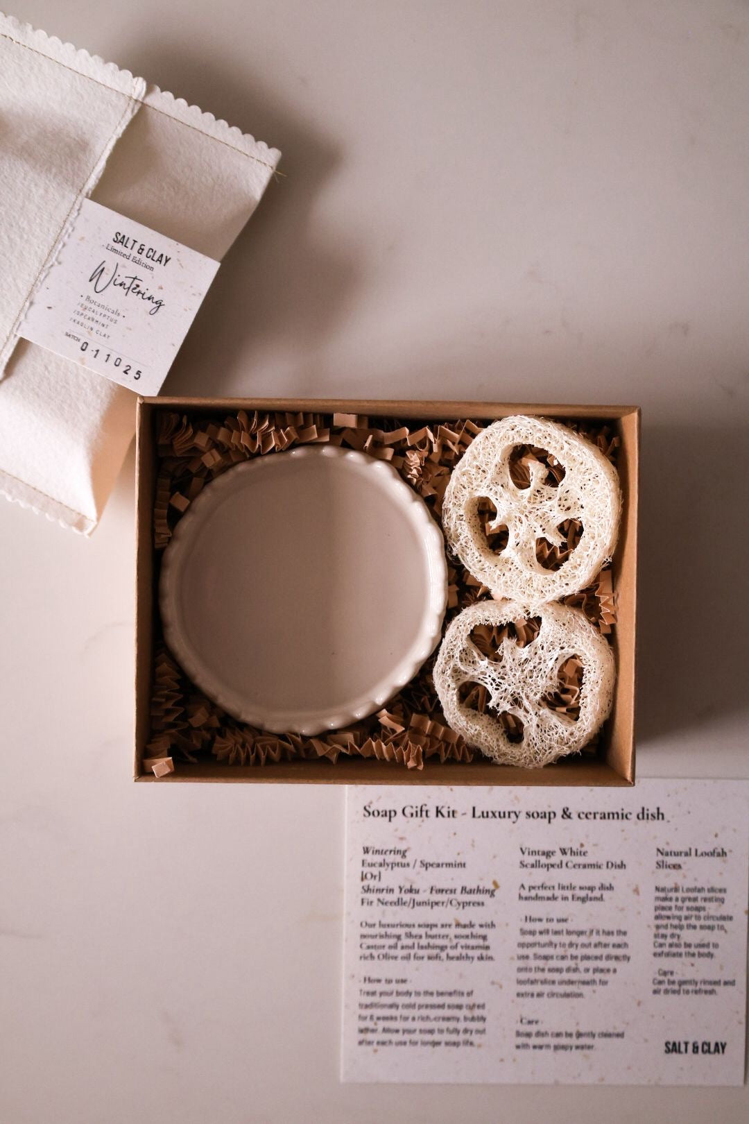 Soap Kit - With ceramic saucer, loofah and nail brush.