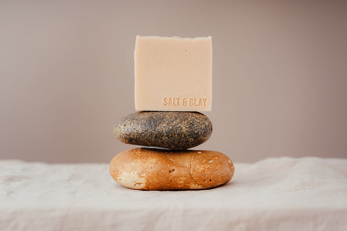 A luxury pale pink soap made by Salt and Clay. It is hand stamped with our logo Salt & Clay. Packaged in recycled paper packaging and hand sewn. All of our soaps are Vegan friendly and cruelty free. Made in small batched in Hampshire, England.  