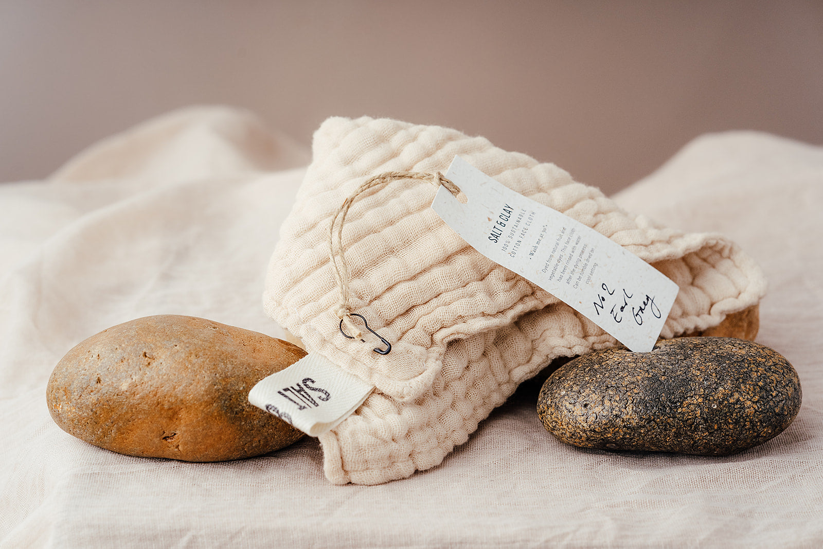 Earl Grey organic cotton face cloth. Salt & Clay